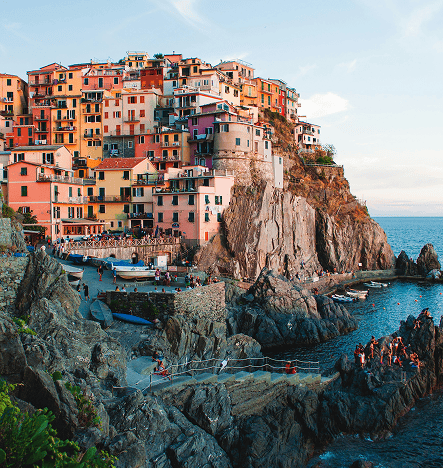 Colorful coastal village of Cinque Terre on the Italian Riviera with colorful houses on cliffs.